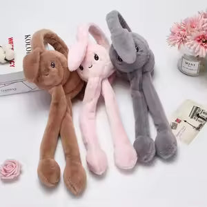 Cute Ear Move Earmuff Rabbit Moving Ears Jumping Earmuffs Warm Funny Toy Cap Plush Toy Headphones for Women Adult Winter Gift